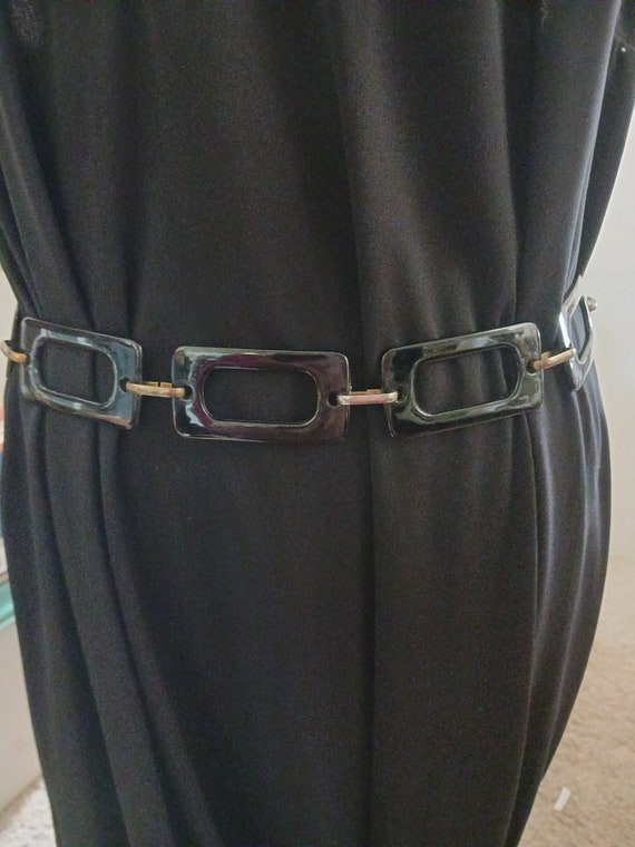 Belt-Black Rectangles with Gold Tone Chain