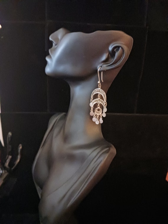 Silver Filigree Dangle Drop Earrings - image 2