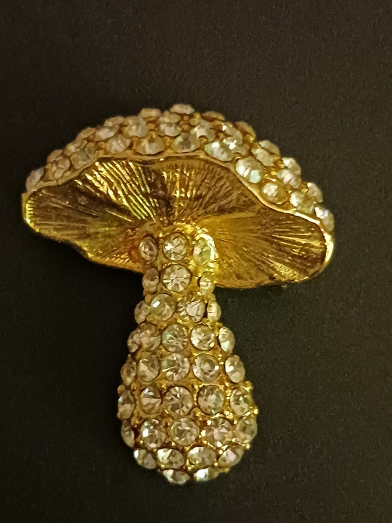 Mushroom Brooch with Gold and Rhinestones - image 1