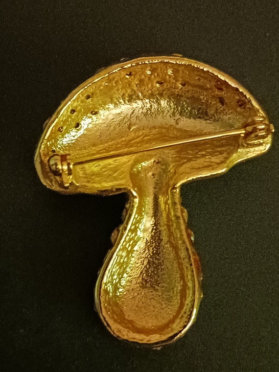 Mushroom Brooch with Gold and Rhinestones - image 4