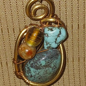 Artisan Made Copper Wire-Wrapped Turquoise Pendant with 24&quot; Chain