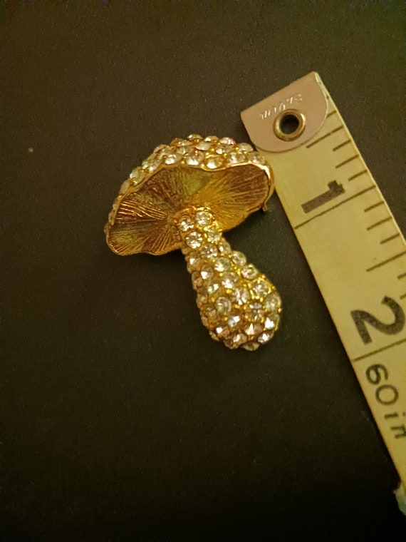 Mushroom Brooch with Gold and Rhinestones - image 2