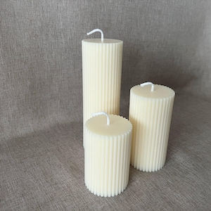 Trio Ribbed Pillar Candle Set 3pc (large+medium+small) | Decorative Pillar Candles | Minimalist Candle | Gift Idea | Soy Wax | Relaxing Home