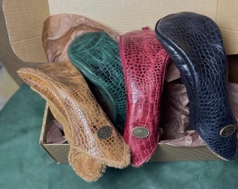 Crocodile Cow Leather Set of 3 covers, Leather Driver, 3 & 5 Wood and Hybrid X