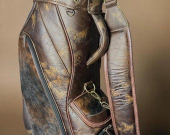 Horse Embossed Brindle Leather Golf Bag, Luxury Hair-on-Hide