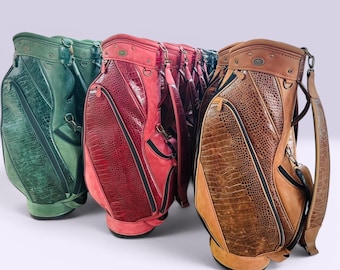 Leather Golf bag Croc Embossed Italian Sheep Skin Pomegranate Red croc Golfbag