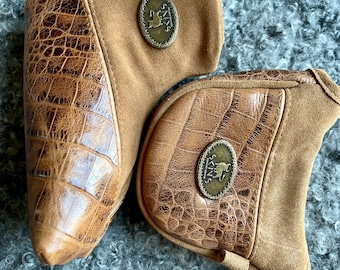 Leather Putter Cover: Tan Croc Embossed, Shearling Lined real leather real sheep
