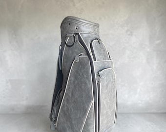 Golf Cart Bag: Elephant Grey Cowhide, real leather Accents in sheep skin leather