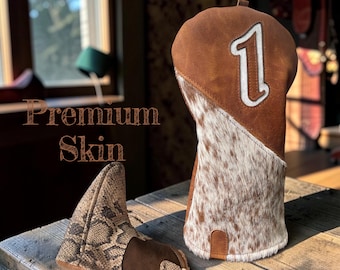 Head Cover HOH Driver Cover Limited Edition Cowboy Texas Leather Rustic hair on hide