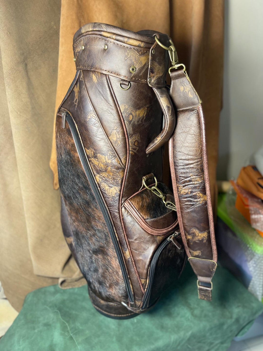 Horse Embossed Brindle Leather Golf Bag, Luxury Hair-on-hide - Etsy