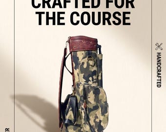 Stand Golf  bag, Cow Leather embossed Croc Trim & Waxy Camo Canvas. Lightweight