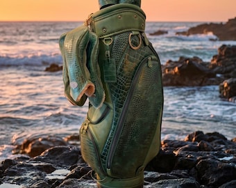Golfbag Green Real leather Leather Embossed Croc belly Medium size cart bag Real Leather, “Head covers” sold separately!