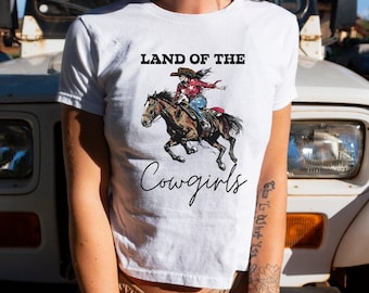 Land of the Cowgirls, 4th of July Baby Tee, Land of the Free Baby Tee, 4th of July Outfit, Cowgirl Baby Tee, American Girl Baby Tee, USA Tee
