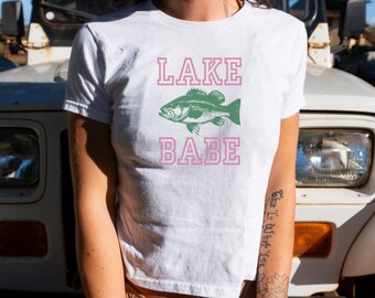 Lake Babe Baby Tee, Fish Baby Tee, Summer Crop Top, 4th of July Outfit, Vacation Baby Tee, Lake Day Crop Top, Boat Life Tee, Lake Bum