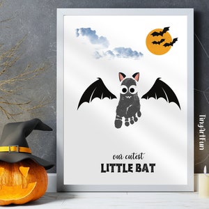Empreinte de chauve-souris d'Halloween, décoration de signe souvenir, empreinte de chauve-souris d'Halloween, impression de bébé d'Halloween, carte personnalisée Halloween, joyeux Halloween