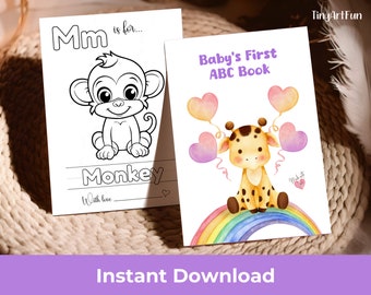 Baby Shower Coloring Pages, Matching Activity Sign Included, ABC Coloring Cards, Baby's First ABC Book, First Alphabet Book, Animal Alphabet