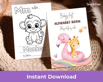 Baby Shower Coloring Pages, ABC Coloring Cards, Matching Activity Sign Included, Baby's First ABC Book, First Alphabet Book, Animal Alphabet