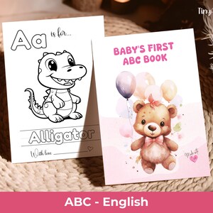 ABC Baby Shower Coloring Cards, Baby&#39;s First ABC Book, Baby Shower Coloring Pages, Matching Activity Sign Included, First Alphabet Book