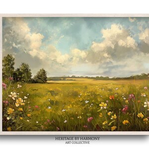 Spring Meadow Landscape Painting | Vintage Farmhouse Printable Wall Art | Digital Download | #L013