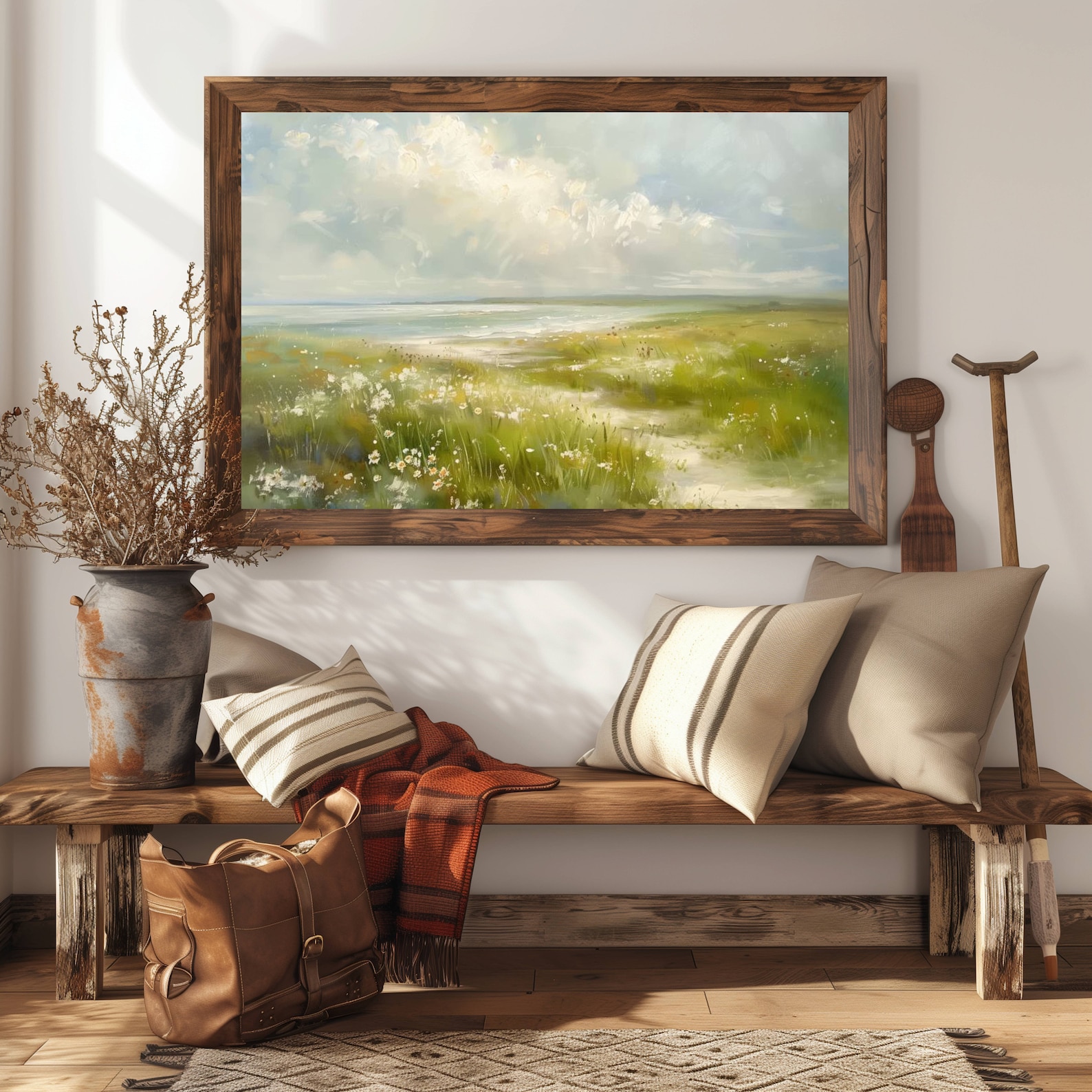 White Flower Meadow Coastal Seascape Painting Ocean Vintage white-flower-meadow-coastal-seascape-painting-ocean-vintage