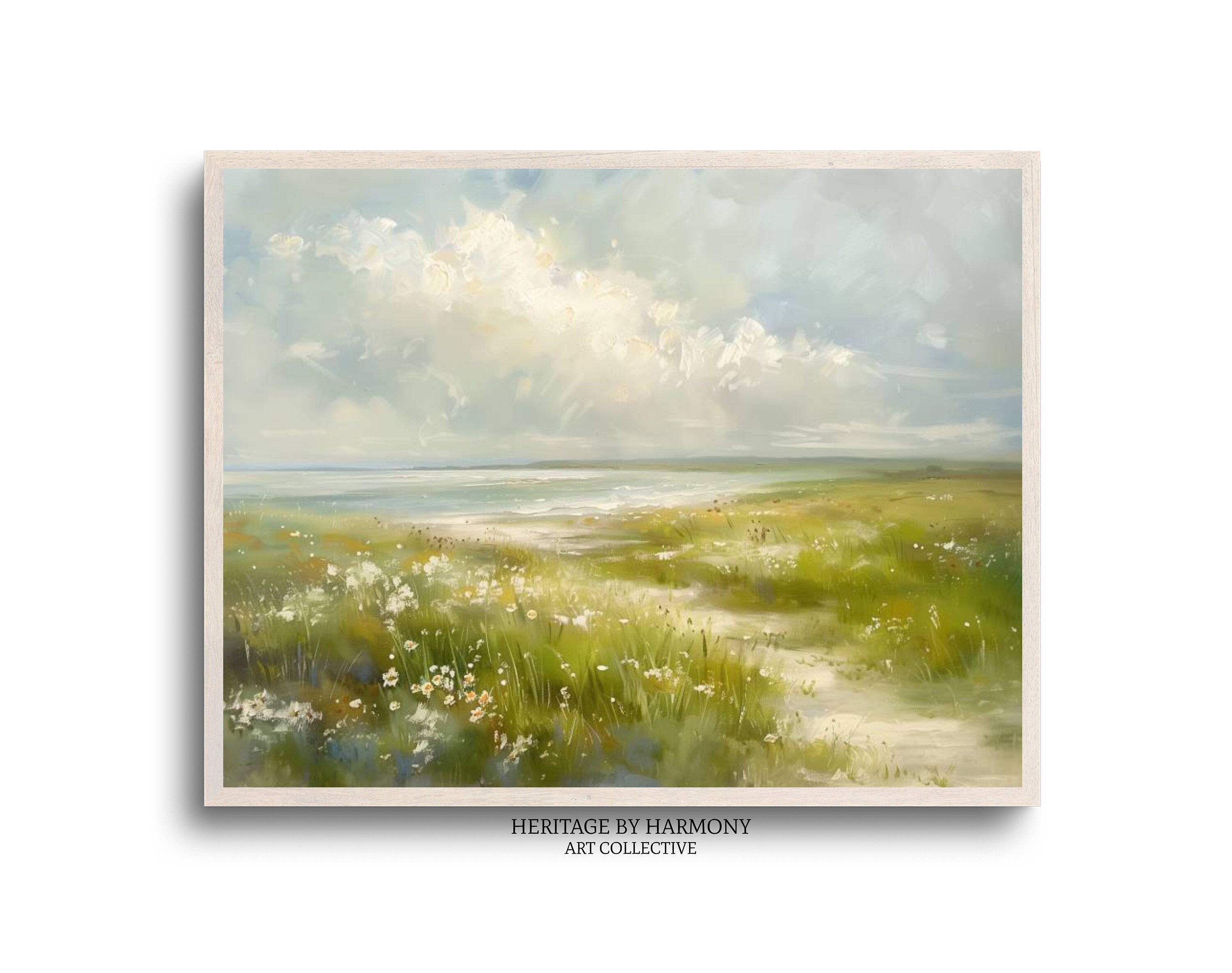 White Flower Meadow Coastal Seascape Painting Ocean Vintage white-flower-meadow-coastal-seascape-painting-ocean-vintage