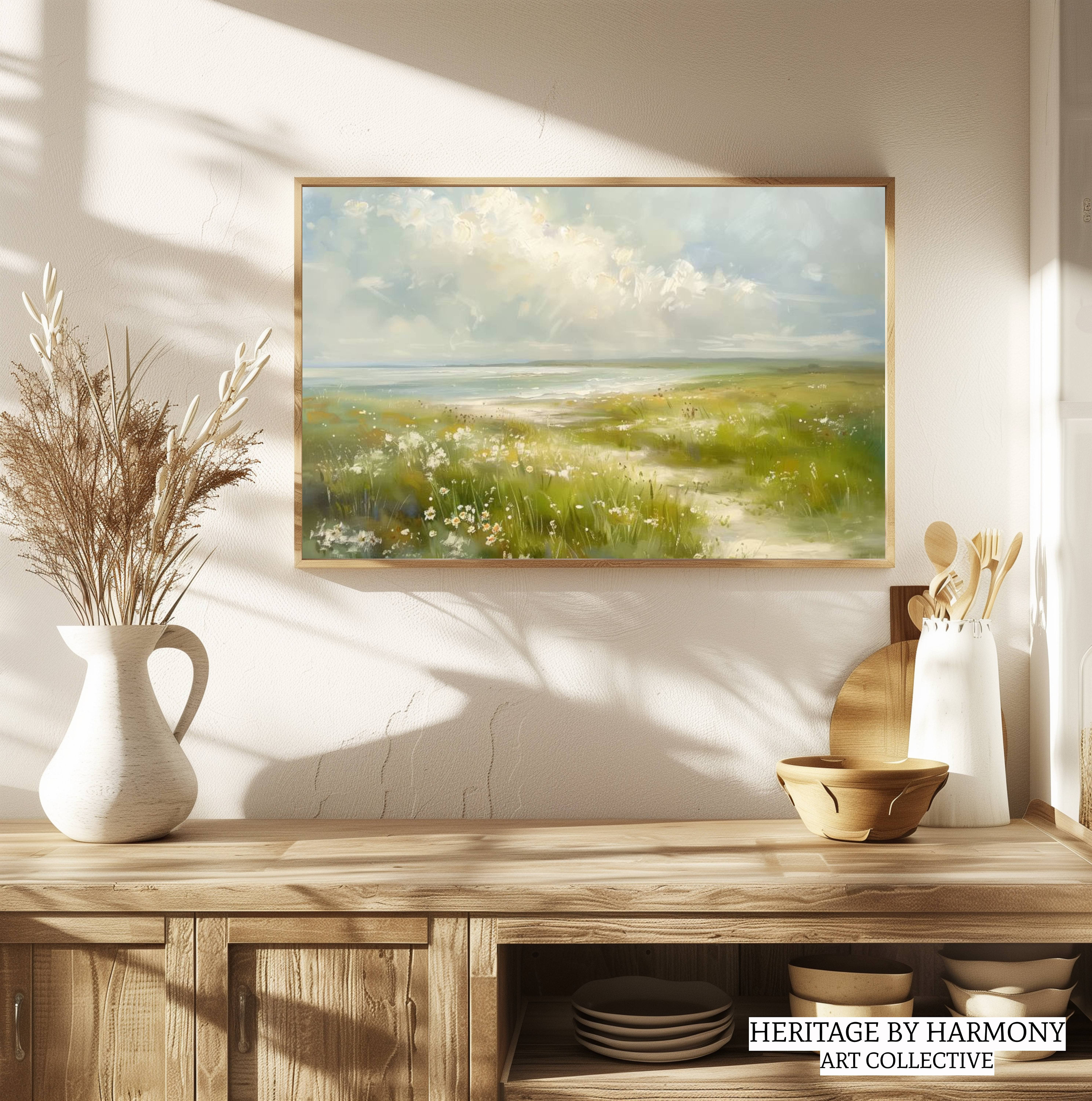 White Flower Meadow Coastal Seascape Painting Ocean Vintage white-flower-meadow-coastal-seascape-painting-ocean-vintage