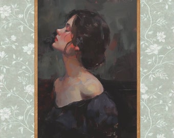 Vintage Moody Portrait Woman Painting | Printable Wall Art | Vintage Dark Academia | Impressionism Art | Woman Decor | Digital #P008