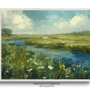 Spring Meadow Landscape Painting | Vintage Farmhouse Printable Wall Art | Digital Download | #L012