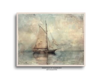 Pittura nautica vintage / Paesaggio marino vintage / Pittura neutra per barche a vela / Arte stampabile / Arte impressionista / Download digitale / #S018