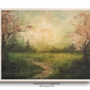 Spring Meadow Landscape | Vintage Farmhouse Printable Wall Art | Digital Download | #L011
