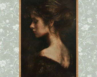 Retrato escuro vintage de uma pintura de mulher | Arte de parede para impressão | Academia Dark Vintage | Arte Impressionista | Decoração Mulher | Digital #P009