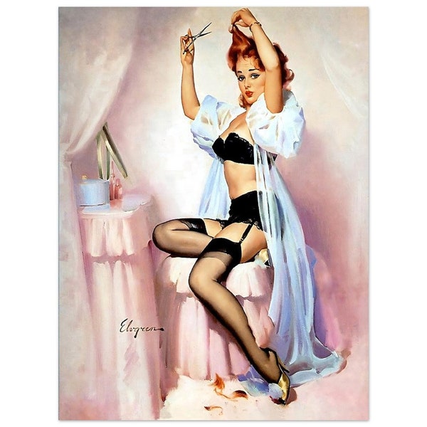 Vintage Gil Elvgren Print, Art PRINT, Vintage Decor, Vintage Art Print, Elvgren Girl,"The Art of Seduction'' Original Pin Up Vintage Print