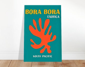 Impresión de póster de viaje de Bora Bora, impresión colorida, arte de pared de viaje, decoración maximalista, arte de pared preppy, decoración de habitación preppy