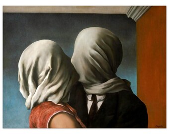 René Magritte, René Magritte The Lovers, René Magritte Kissing, Reproduction Art, READY TO HANG! Home Decor