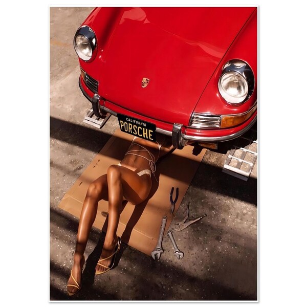 Retro Porsche 911 Poster, Red Porsche Coupe, Porsche Girls Print, Vintage Porsche Poster, Photography Prints, Museum Quality Photo Art Print