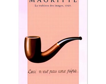 Impresión de René Magritte, cartel de exposición, cartel de museo vintage, decoración de la pared del hogar, arte de la pared de la galería, esto no es una pipa,