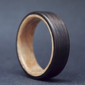 Ebony Wood Ring with Maple inner, matte finish. Wooden Wedding Band For Men.