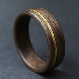 Walnut Wood Ring with  24k Gold inlay. Wooden Rings for Men.