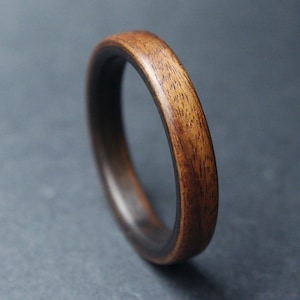 Wooden Ring - Rosewood Wedding Band with Ebony inner, Mens Ring.