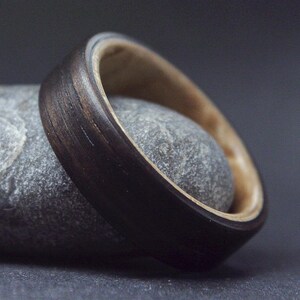 Ebony Wood Ring with Maple inner, matte finish. Wooden Wedding Band For Men.