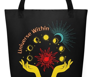 Universe Print Tote Bag, Celestial Design, Galaxy Shoulder Bag, Space Lover Gift, Cosmic