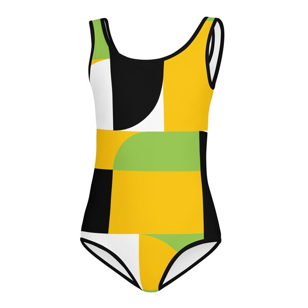 Maillot de bain enfant jaune et vert imprimé, Maillot de bain enfant entièrement imprimé