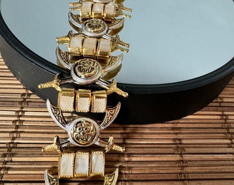 Exquis bracelet traditionnel vintage d'inspiration asiatique en toledoware avec fermoir chaîne de sécurité