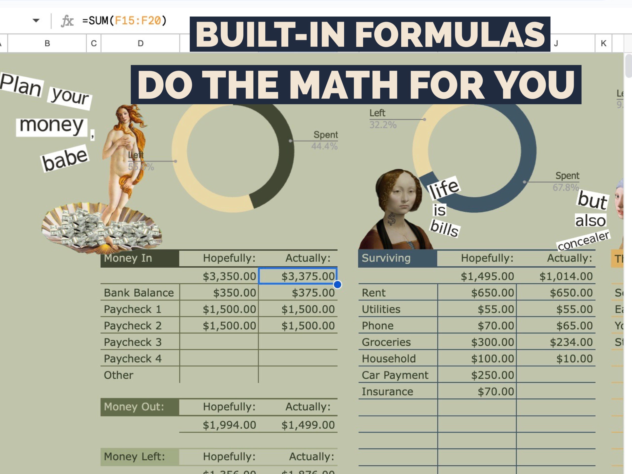 Emtpy Math Spreadsheet Budget Spreadsheet Template, Money Tracker, Finance Planner, Women ...