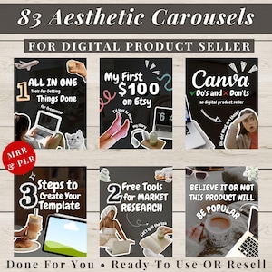 83 Carousel Templates Instagram for Digital Product Seller MRR PLR Master Resell Rights Done For You Carousel Post Canva Template