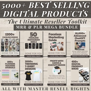 5000+ PLR Digital Produkt Bundle Master Resell Rechte für Sie erledigt Faceless Reels ChatGPT AI Prompts Planners Digital Marketing Guide