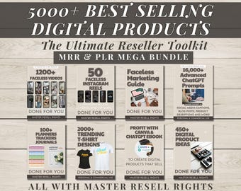 5000+ PLR Digital Product Bundle Master Resell Rights Done For You Faceless Reels ChatGPT AI Prompts Planners Digital Marketing Guide