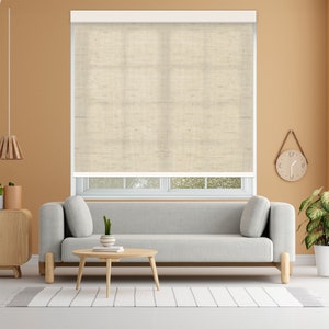 Cut-to-Size Linen Roller Shades for Windows, Large Size Roller Blinds Avaliable. Light Filtering and Blackout Linen Fabric, Easy Install