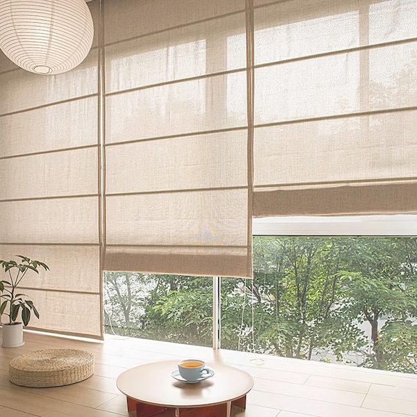 Custom Linen Roman Shades: Light Filtering Window Curtains