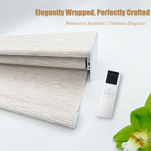 Remote Controlled 100% Blackout Motorized Roller Shades, Fabric-Wrapped Valance & Bottom Bar, USB-C Charging, UV Protection, Easy Install